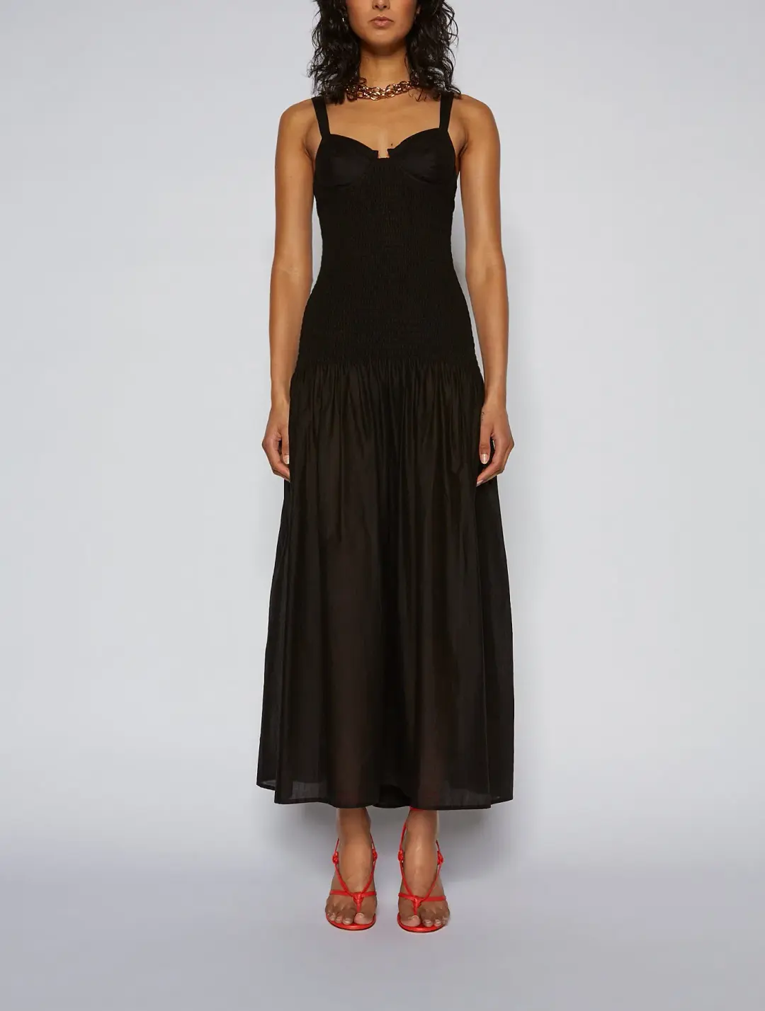 Scanlan Theodore Cotton Bralette Midi Dress Black Size 8 / S for rent on The Volte - main image