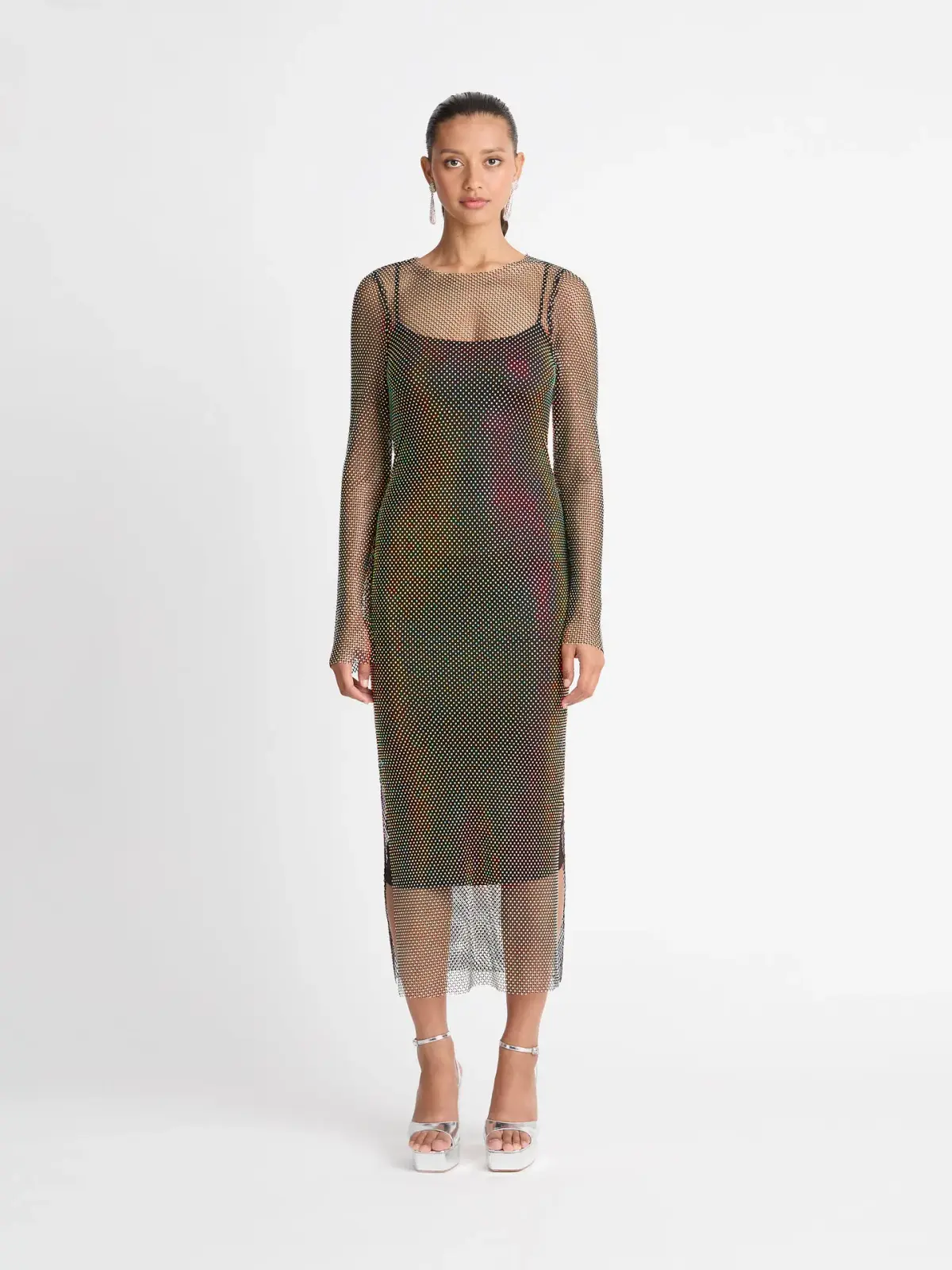 Sheike Crystal Mesh Midi Dress Size 8 / S - Image 1