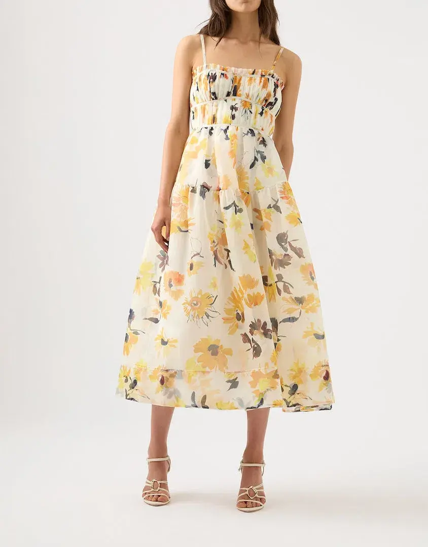Aje Botanica Cross Back Midi Dress Sunflowers Size 6 / XS - Image 1