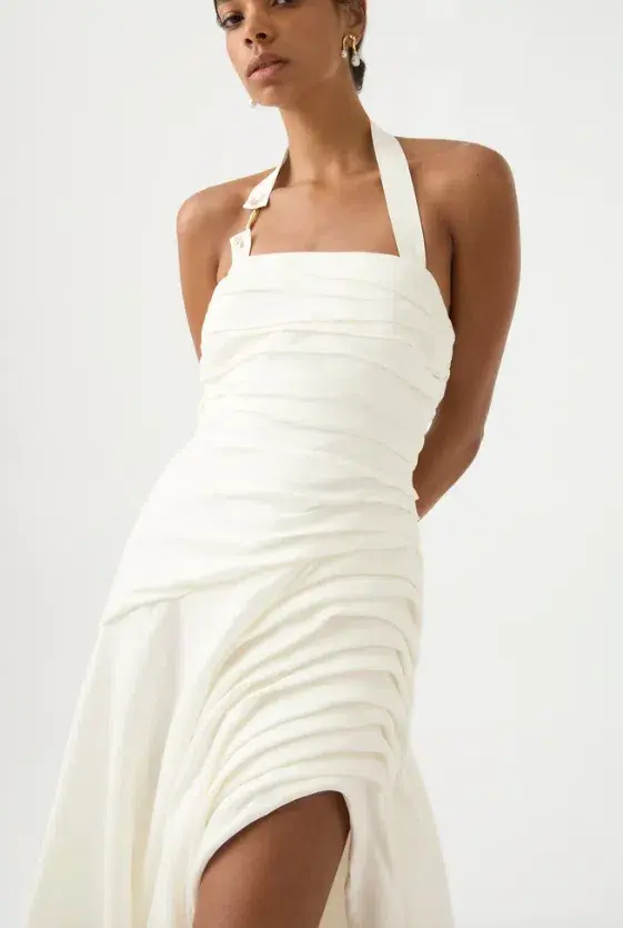 Aje Mika Draped Split Maxi Dress Ivory Size 6 / XS - Image 3