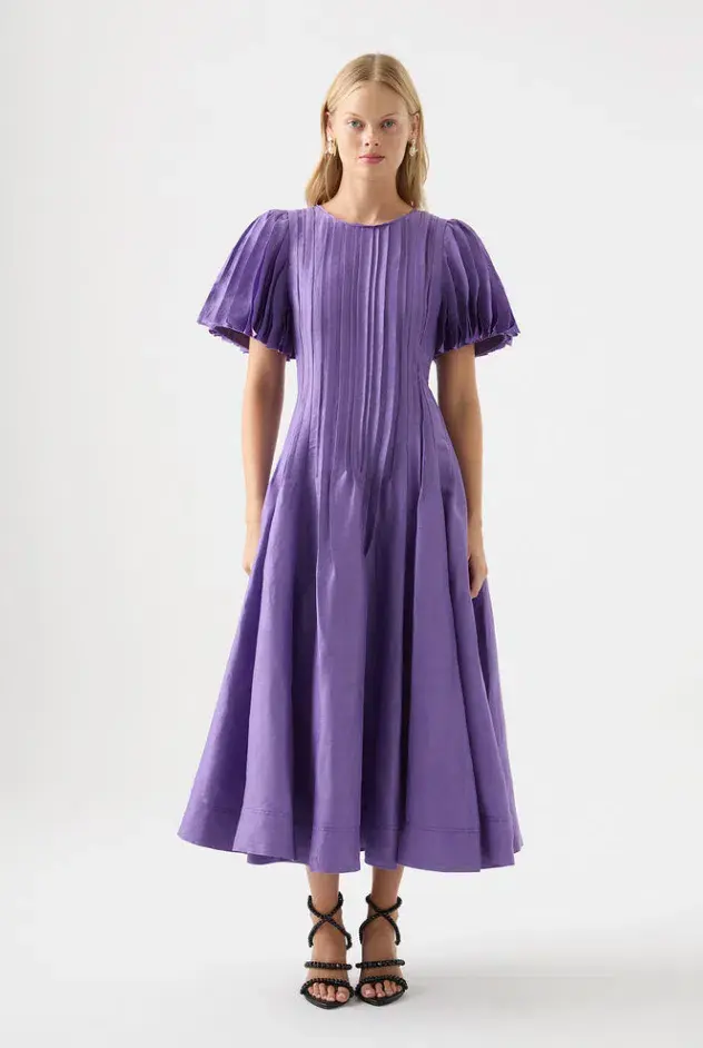 AJE Nova Pleated Midi Dress Deep Violet Size 8 - Image 1