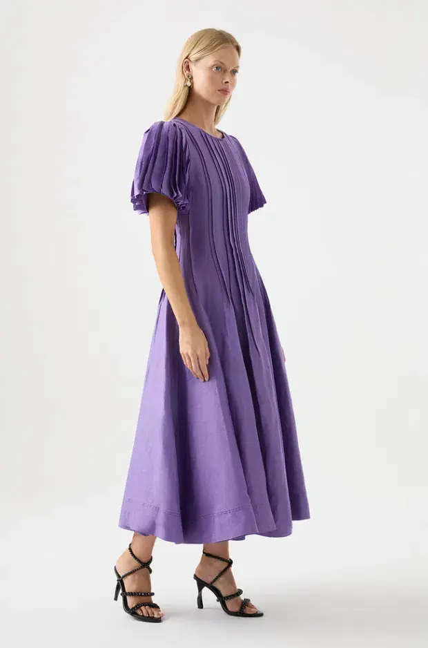 AJE Nova Pleated Midi Dress Deep Violet Size 8 - Image 2