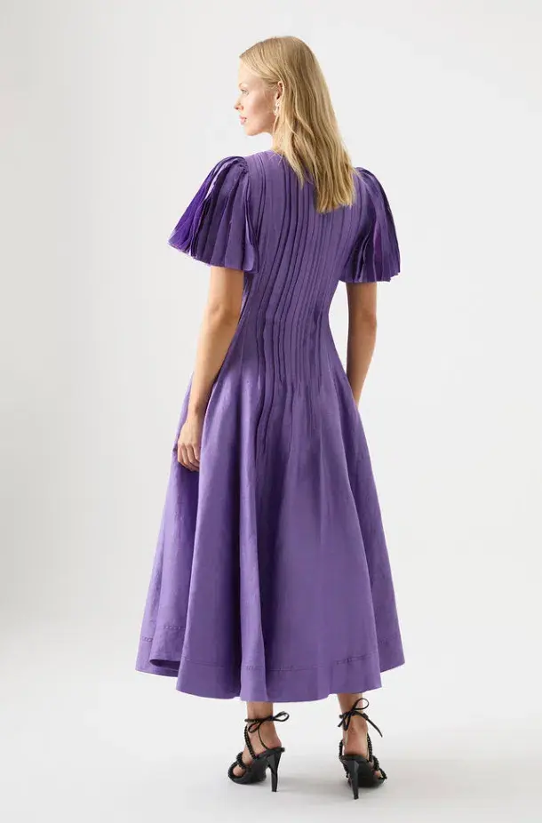 AJE Nova Pleated Midi Dress Deep Violet Size 8 - Image 3