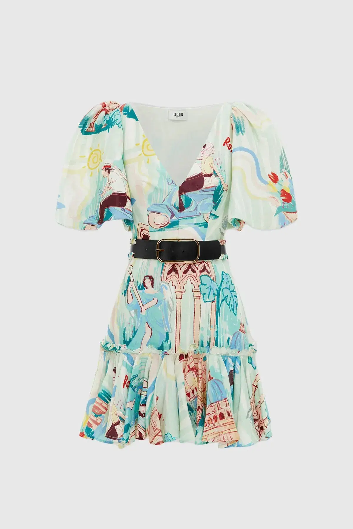 Leo Lin Mia V Neck Mini Dress in Vacanza Print Size 14 - Image 3