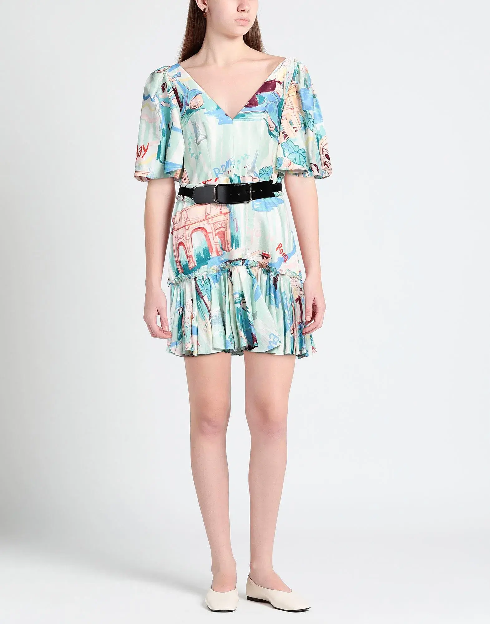 Leo Lin Mia V Neck Mini Dress in Vacanza Print Size 14 - Image 1
