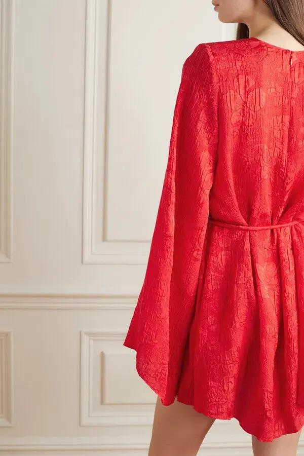 Stella McCartney Crinkled Silk-jacquard Mini Dress Red Size 8 - Image 2