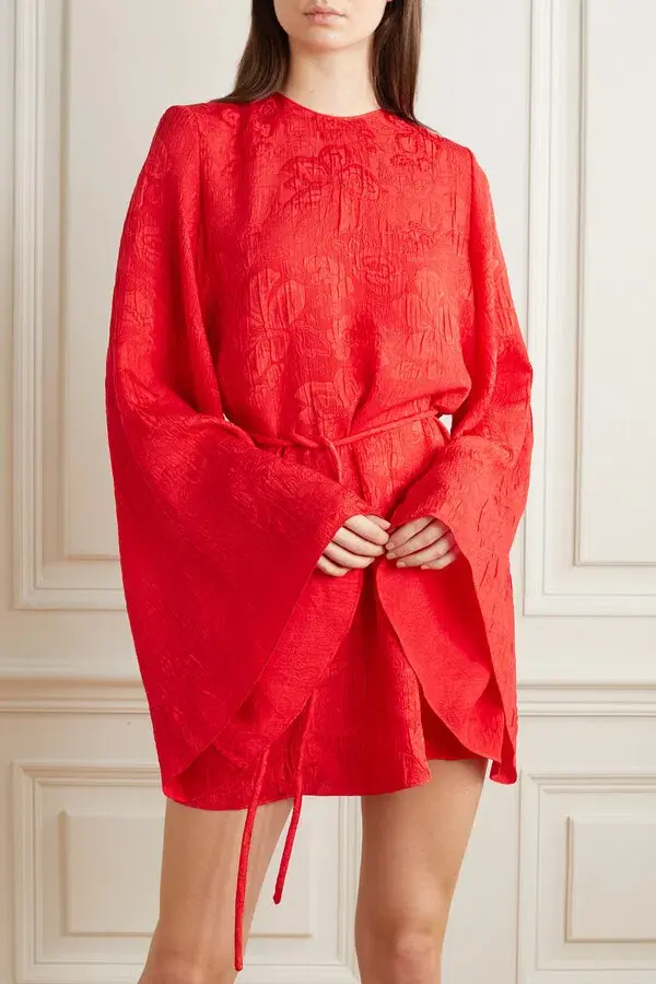 Stella McCartney Crinkled Silk-jacquard Mini Dress Red Size 8 - Image 3