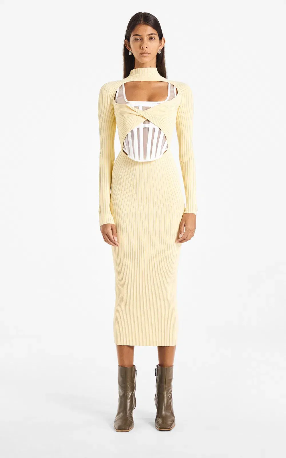 Dion Lee Stripe Rib Twist Dress Yellow Size 10  - Image 1