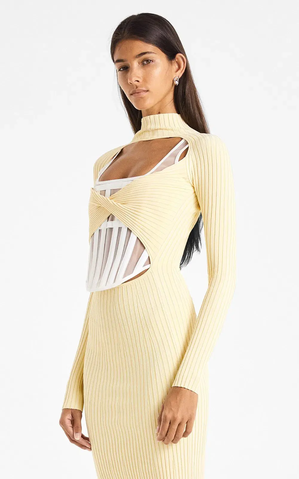 Dion Lee Stripe Rib Twist Dress Yellow Size 10  - Image 2