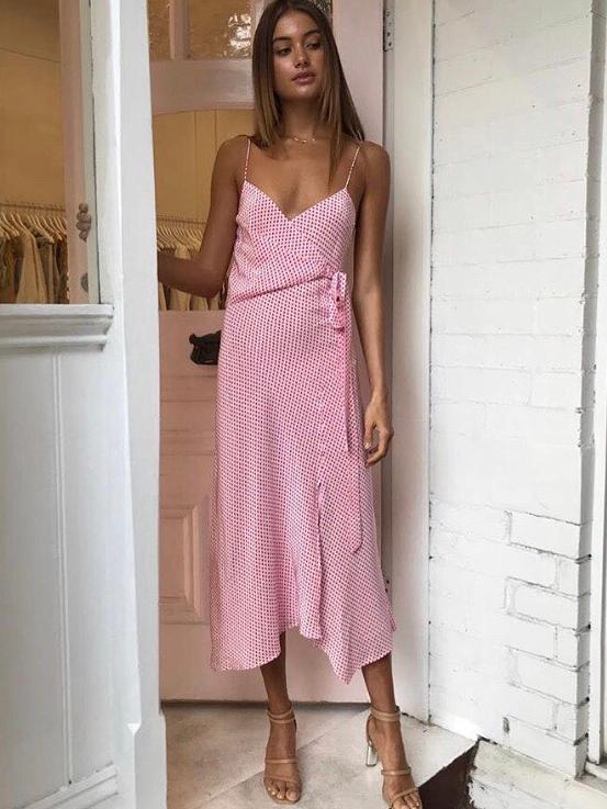 Bec & Bridge Love Sensation wrap dress white and pink size 8  for rent on The Volte - main image