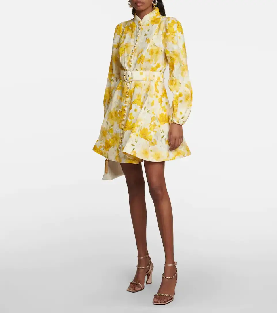 Zimmermann Wonderland Belted Mini Dress Daffodil Floral Print Size 1 / Au 10 - Image 1