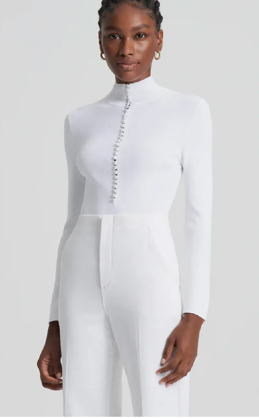 Scanlan Theodore Crepe Knit Button Polo in White Size 12 / L - Image 4