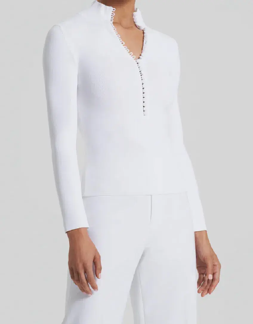 Scanlan Theodore Crepe Knit Button Polo in White Size 12 / L - Image 3