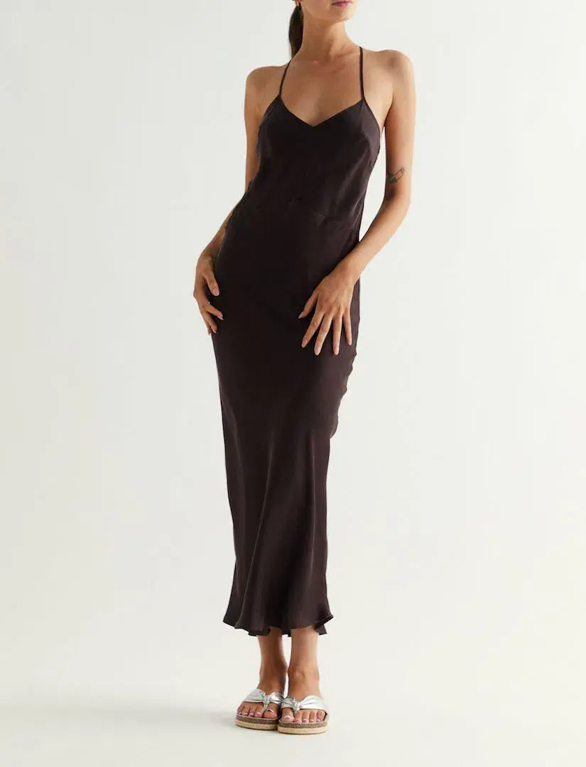 Flannel Hannah Long Slip Dress Chocolate Size M/Au 10  - Image 1