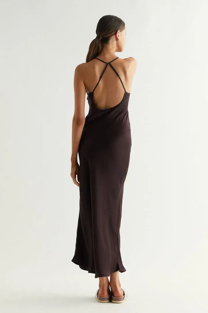 Flannel Hannah Long Slip Dress Chocolate Size M/Au 10  - Image 2