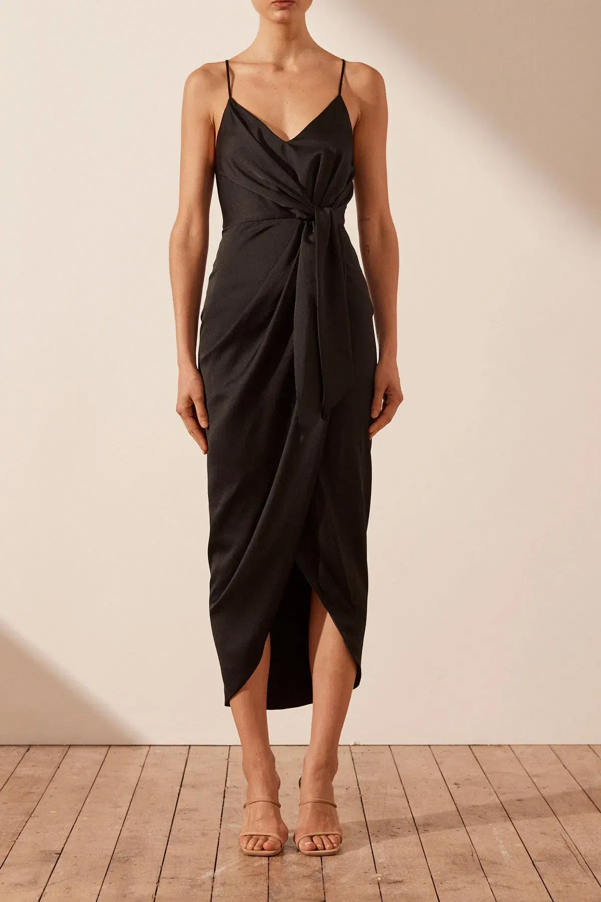 Shona Joy Luxe Tie Front Cocktail Dress Onyx Size 8 - Image 1