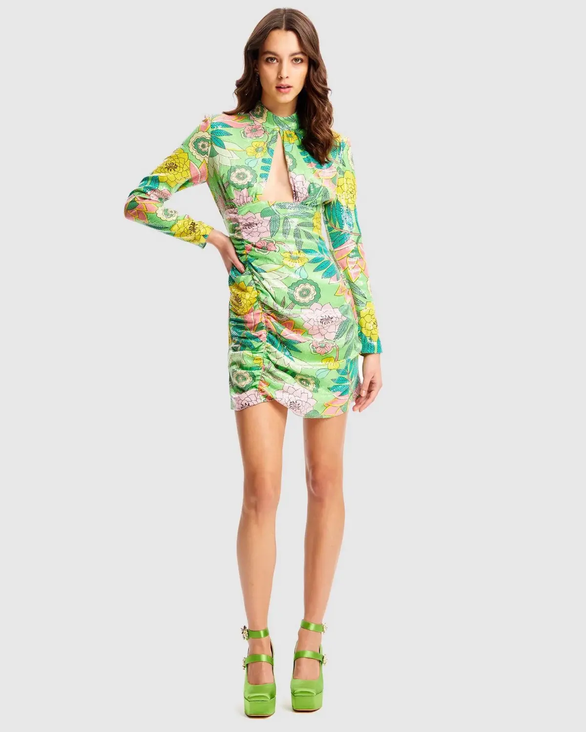 Alice McCall All That Glitters Mini Dress Green/Multi Size 12 - Image 1