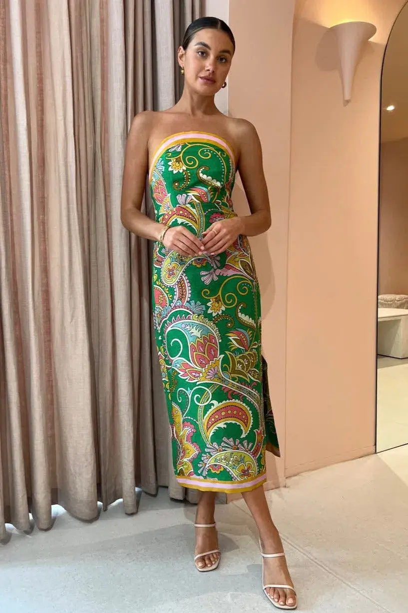 Alemais  Marion Bodice Dress Green/Print  Size 10 - Image 1