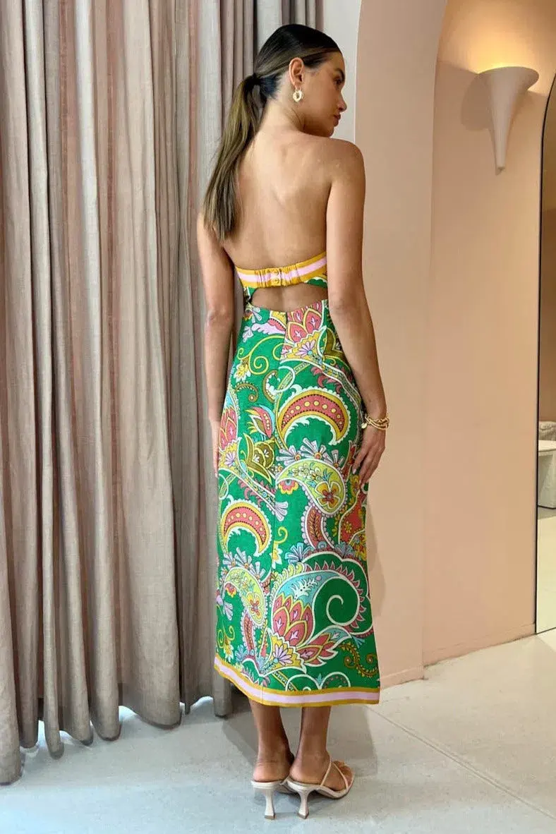 Alemais  Marion Bodice Dress Green/Print  Size 10 - Image 2