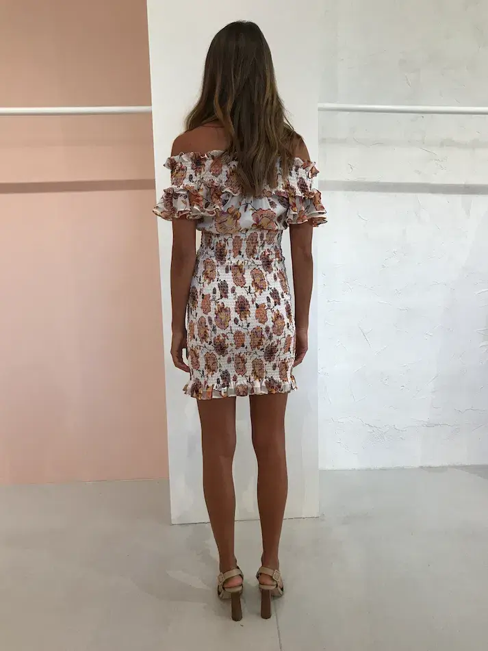Shona Joy Baez Off The Shoulder Shirred Mini Dress Print Size 8 - Image 5