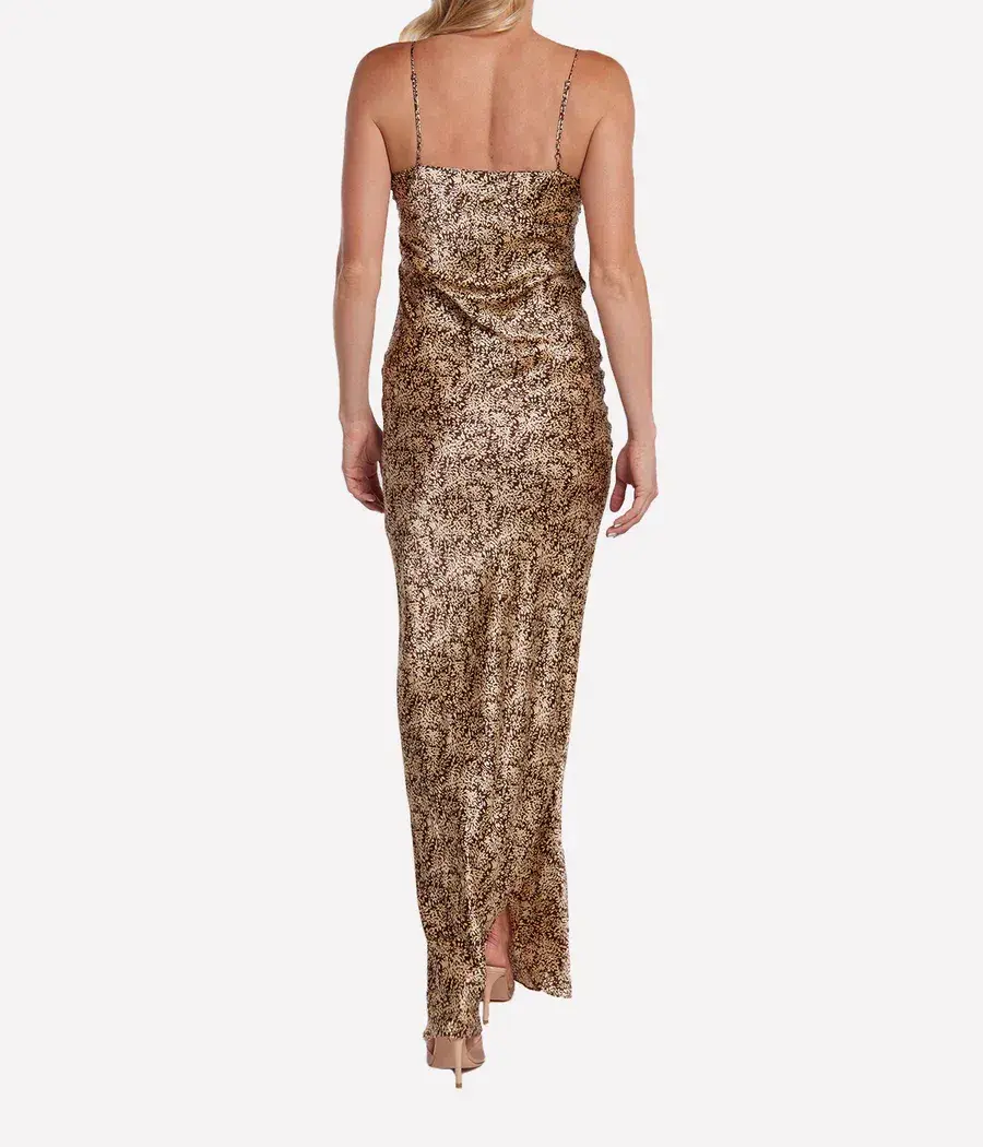 Nili Lotan Cami Gown Fall Leaf Print Brown Size AU 6 - Image 2