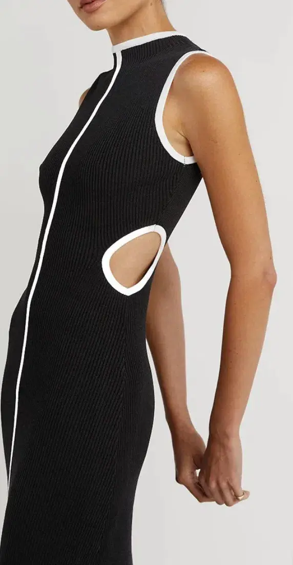 Dissh Binding Wheat Knit Midi Dress Black Size AU 10 - Image 3