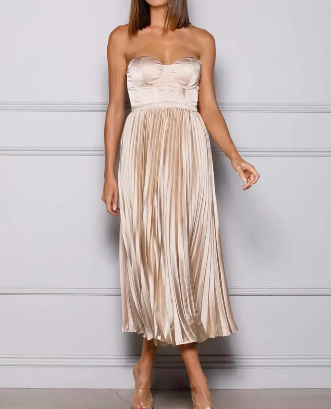 Elle Zeitoune Milan Dress in Champaign Size AU 6  for rent on The Volte - main image