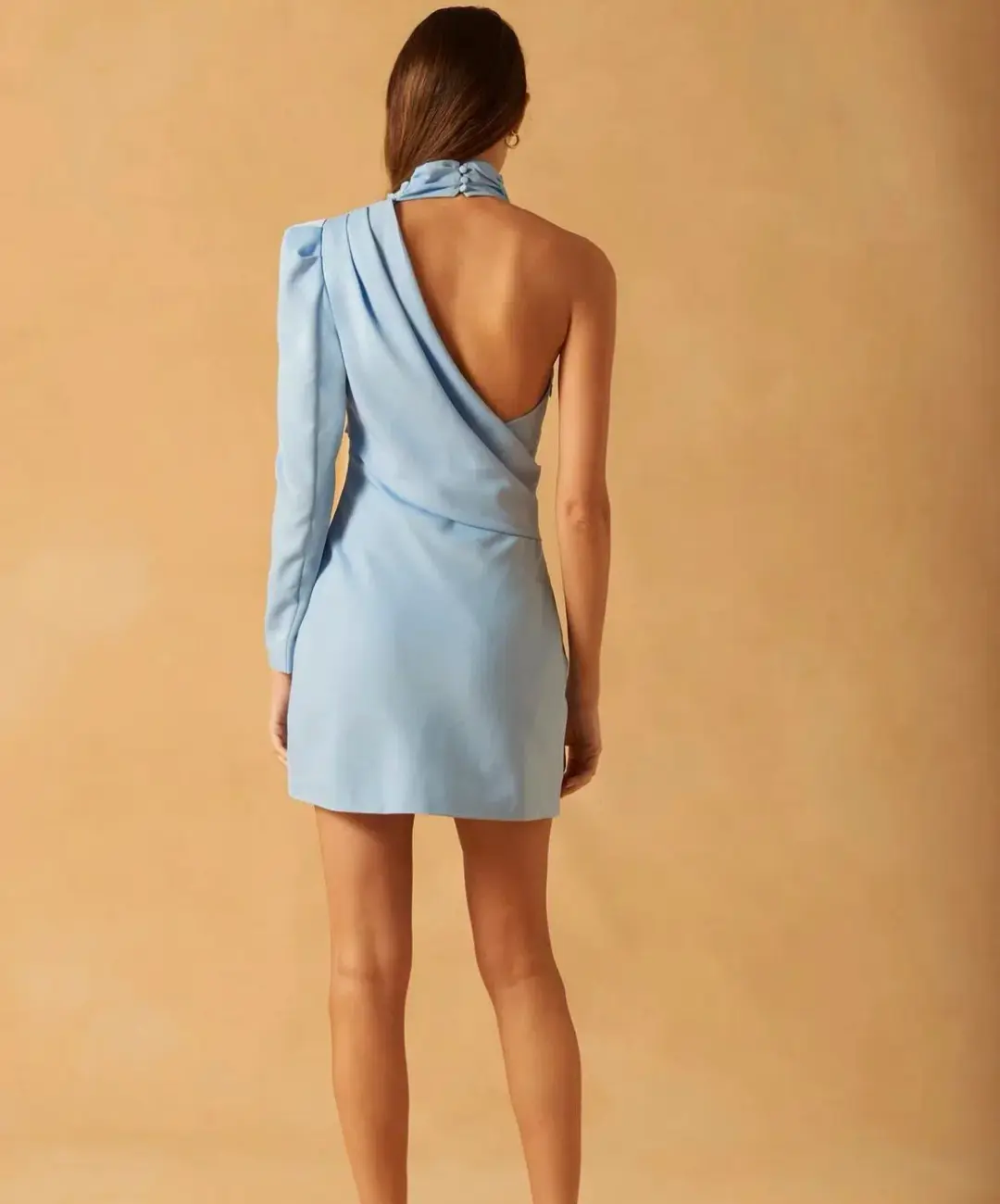 Misha Romeo Satin Mini Dress in Blue Bell Size 6  for rent on The Volte - main image