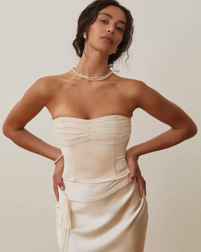 Arcina Ori Blair Bustier And Skirt Set Cream Size AU 10 for rent on The Volte - main image