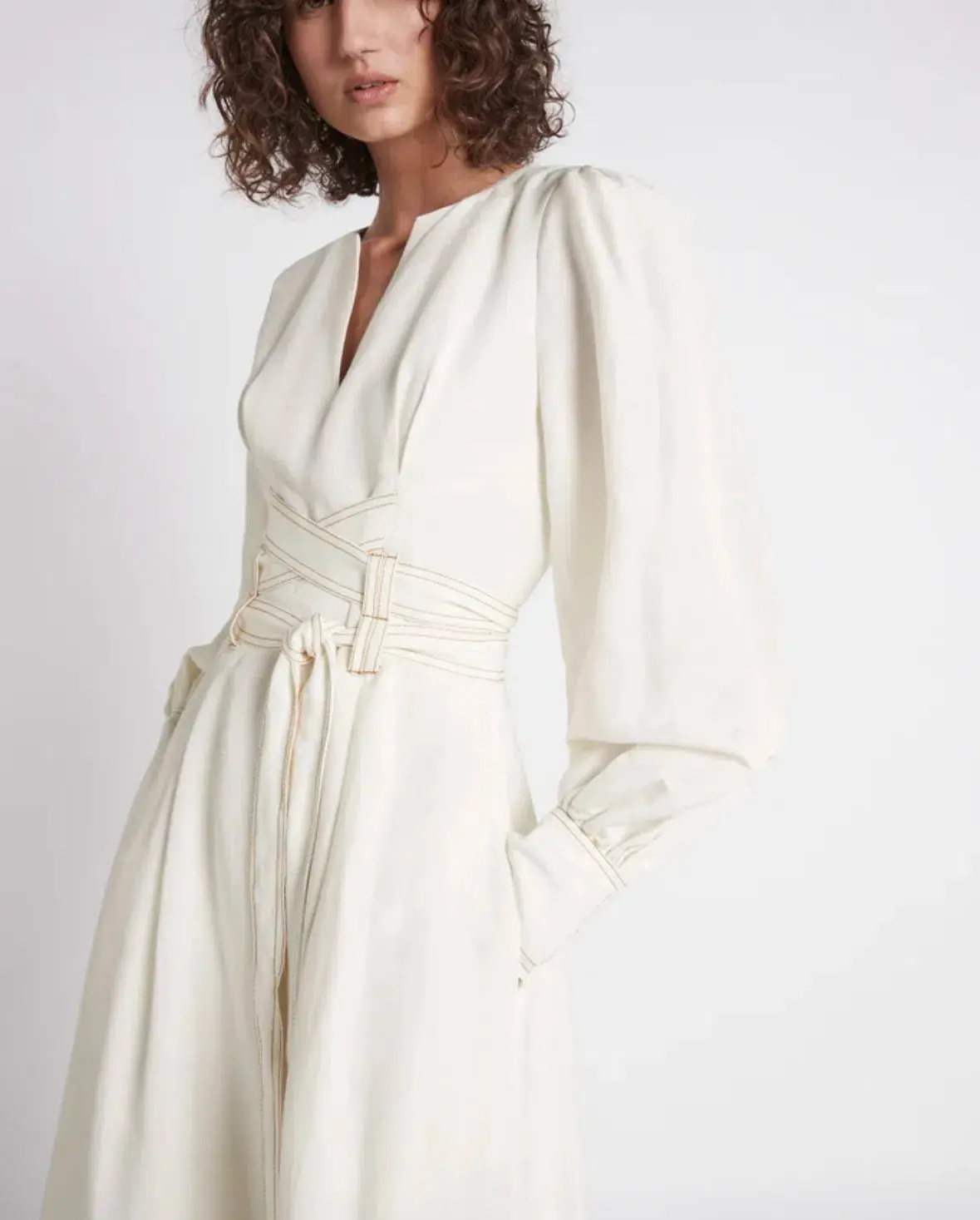 Aje Radiance Belted Midi Dress in Ivory Size AU 6  - Image 3