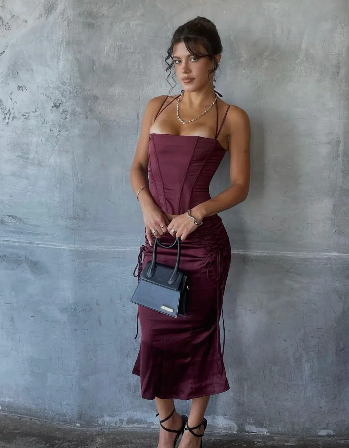 House Of CB Chantelle Corset and Sidonie Midi Skirt Set Burgundy Size AU 8 - Image 2
