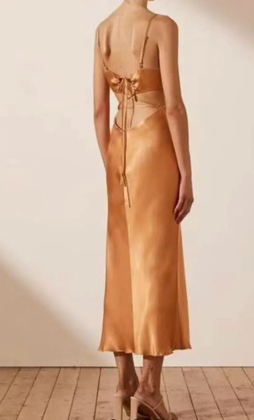 Shona Joy Gala Backless Midi Dress Orange Size AU 8 - Image 2