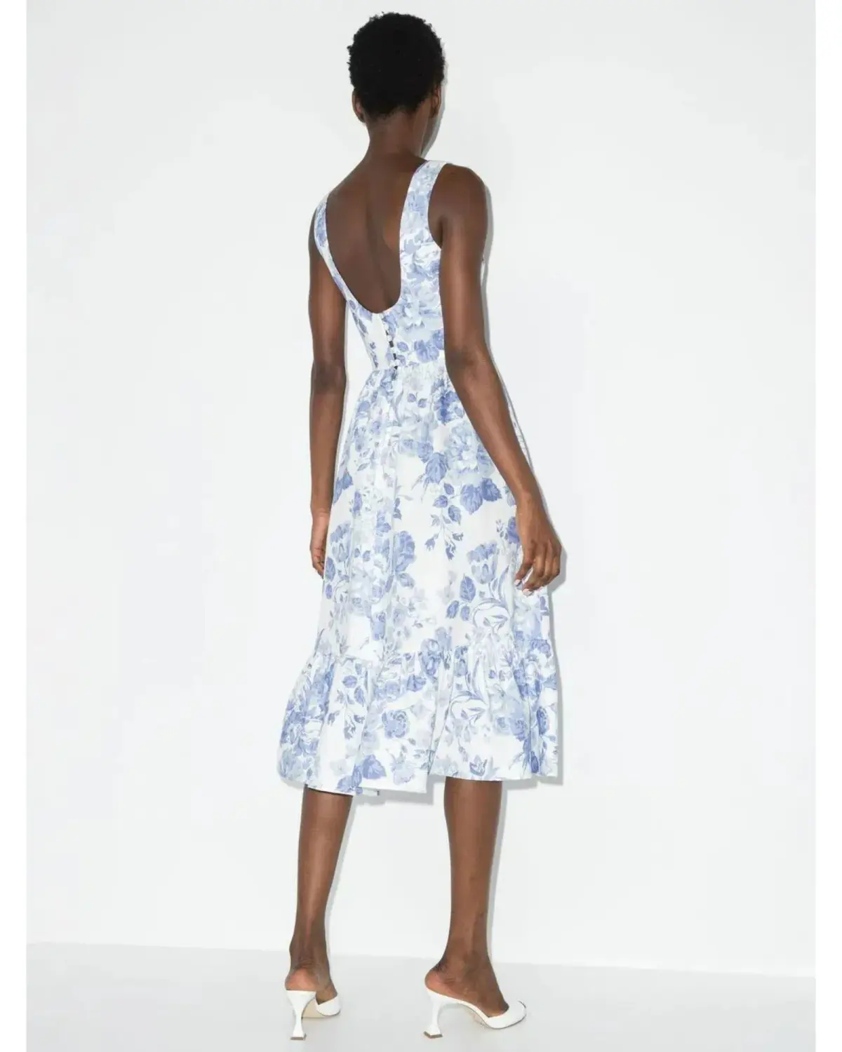 Reformation Square-Neck Tiered Midi Dress Floral Print Size AU 8 - Image 2