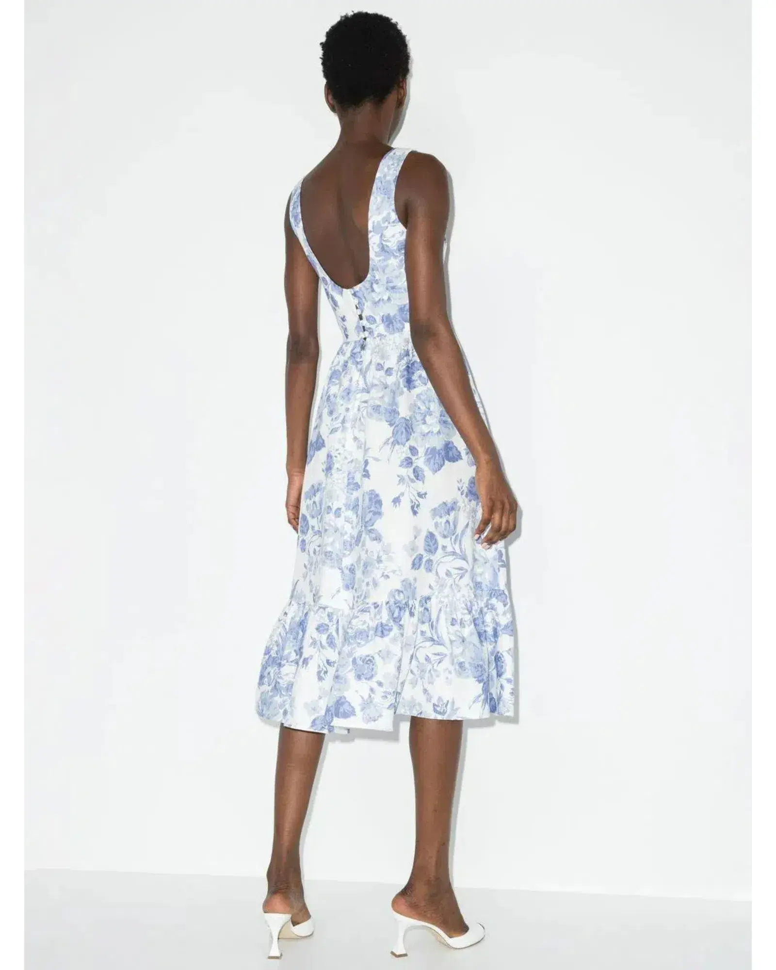 Reformation Square-Neck Tiered Midi Dress Floral Print Size AU 8 - Image 2