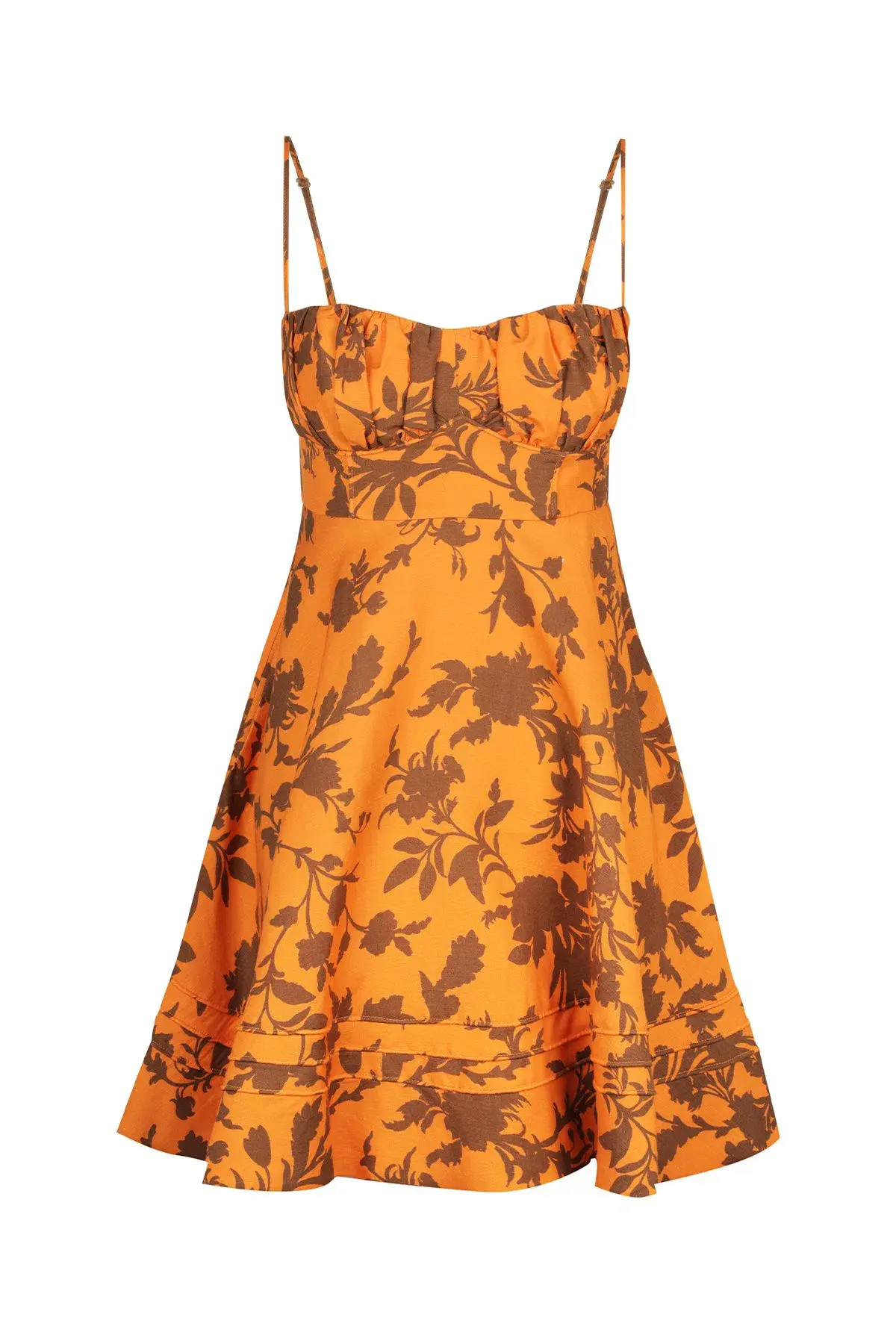 Shona Joy Uli Linen Corded Circle Mini Dress Orange Print Size 12 - Image 4