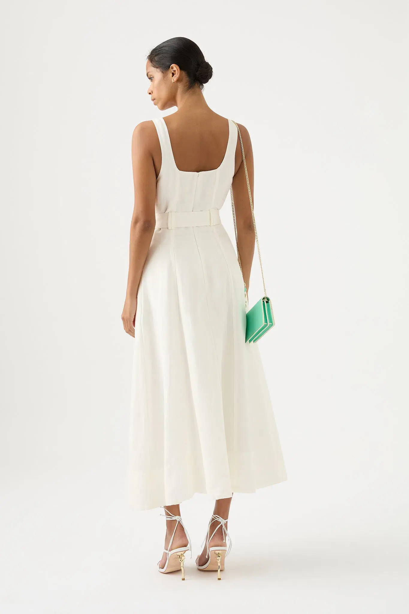 Aje Clay Belted Midi Dress White Size 12 - Image 3