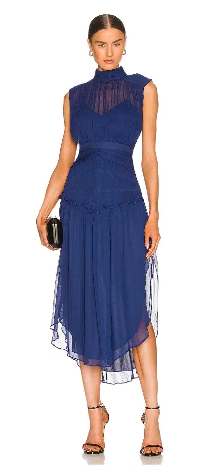 Shona Joy Safira Blue Pleated Chiffon Dress Blue Size 12 - Image 1