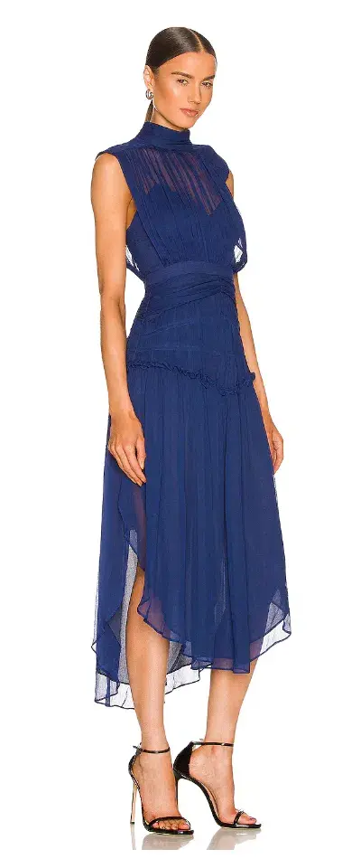 Shona Joy Safira Blue Pleated Chiffon Dress Blue Size 12 - Image 2