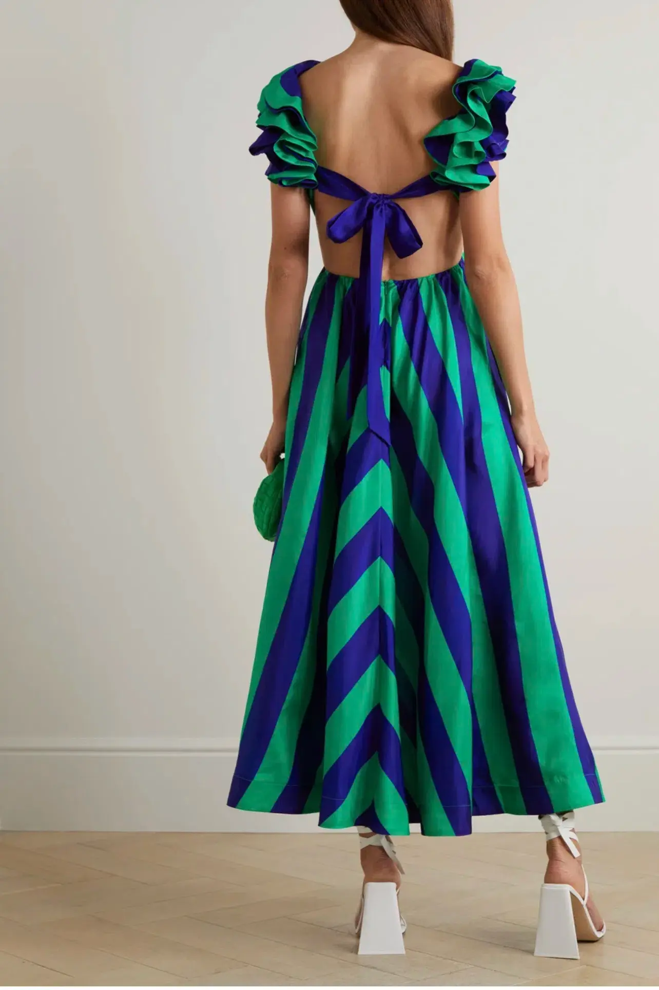 Zimmermann Tiggy Frill Shoulder Dress Navy/Green Stripe Size 2 / AU 12 - Image 2