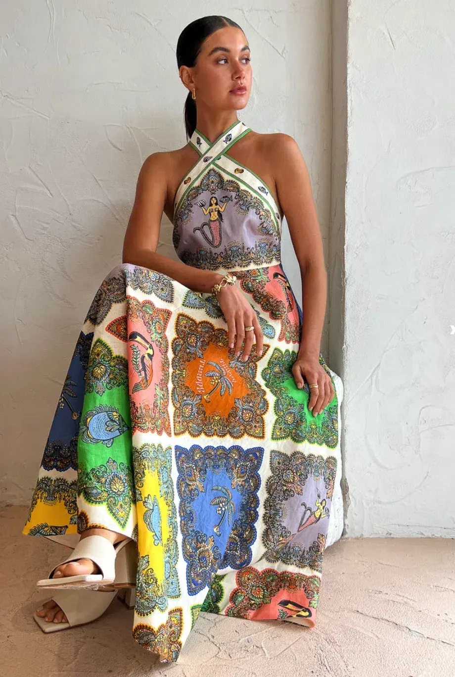 Alemais Trippy Troppo Halter Midi Dress Multi Print Size 8  - Image 3