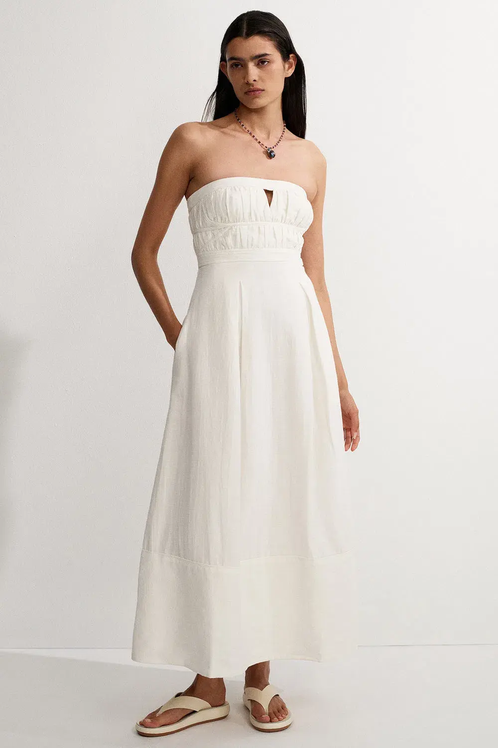 Shona Joy Akua Strapless Bustier Midi Dress Coconut Size 12 - Image 1