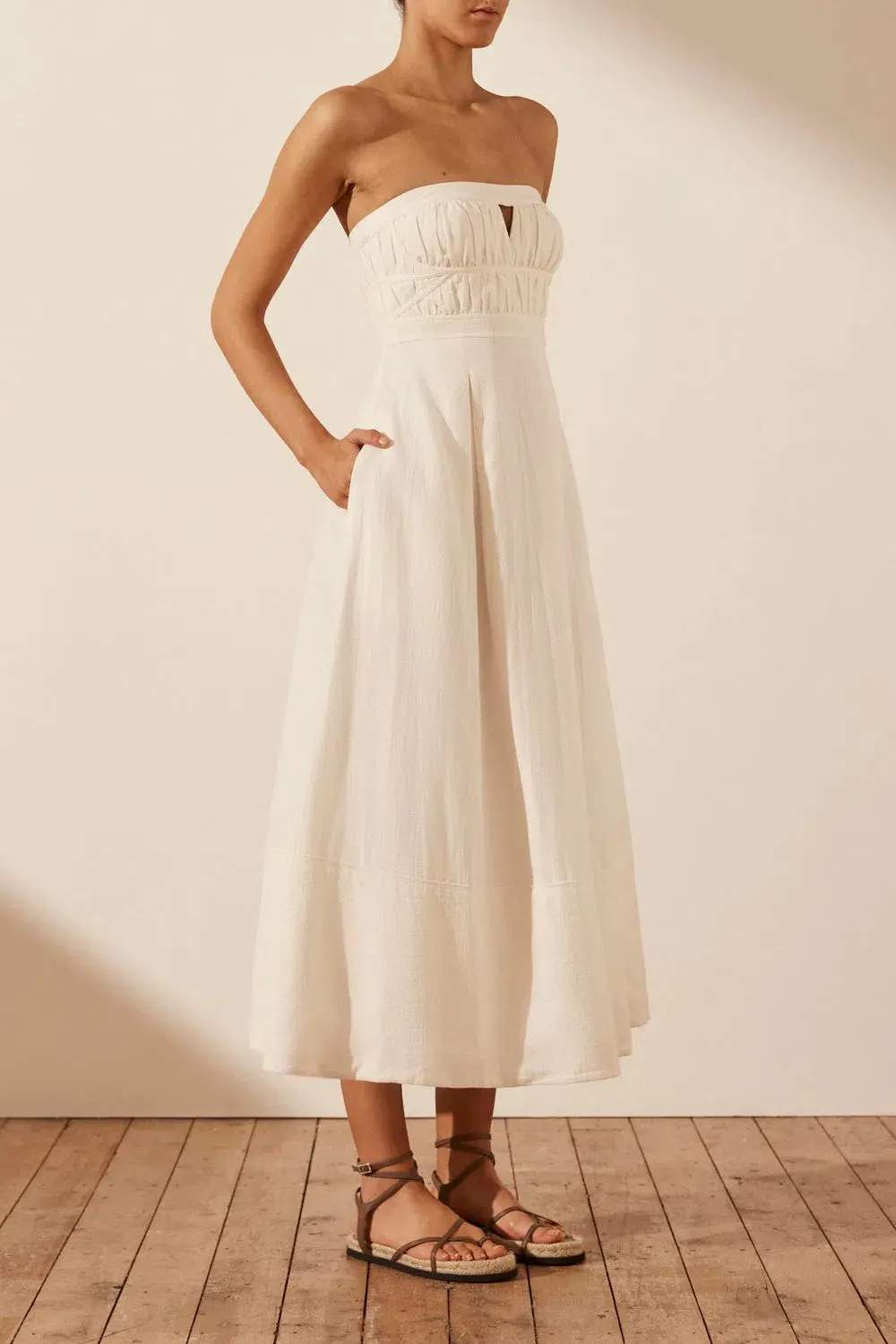 Shona Joy Akua Strapless Bustier Midi Dress Coconut Size 12 - Image 3