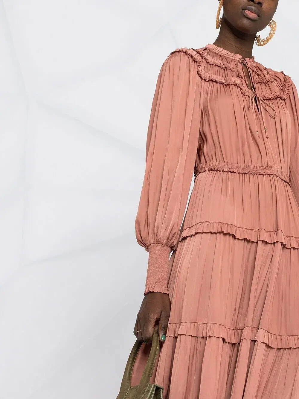 Ulla Johnson Serena Ruffled Satin Midi Dress Copper Pink Size 10 - Image 3