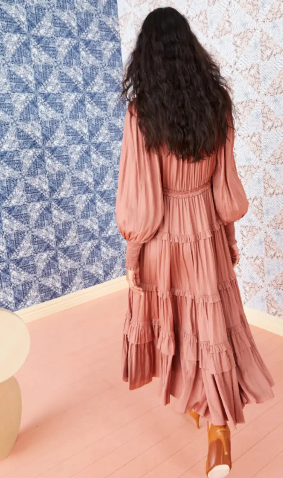 Ulla Johnson Serena Ruffled Satin Midi Dress Copper Pink Size 10 - Image 6