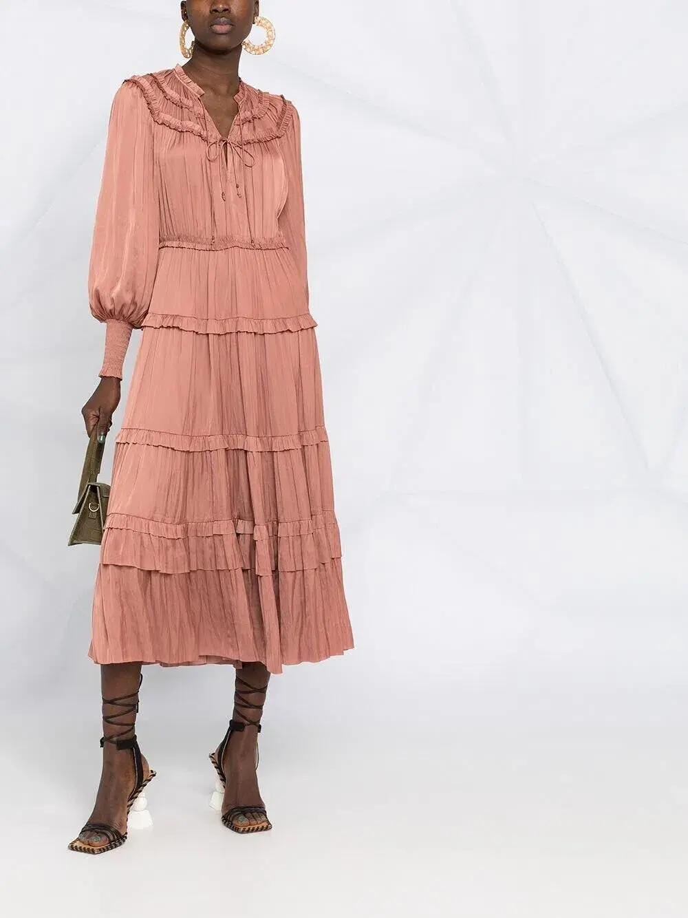 Ulla Johnson Serena Ruffled Satin Midi Dress Copper Pink Size 10 - Image 4