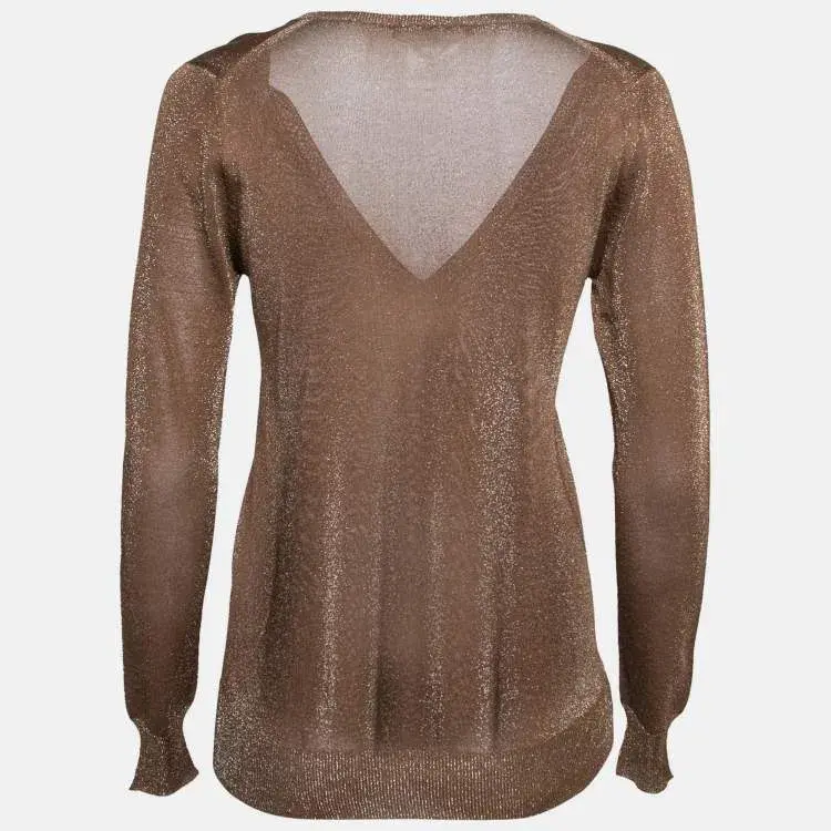 Gucci Lurex Knit V-Neck Sweater in Gold Size 10 - Image 2