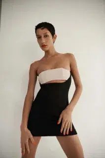 Auteur Talia Contrast Bust Dress Black & Shell Pink Size L/Au 12 - Image 1