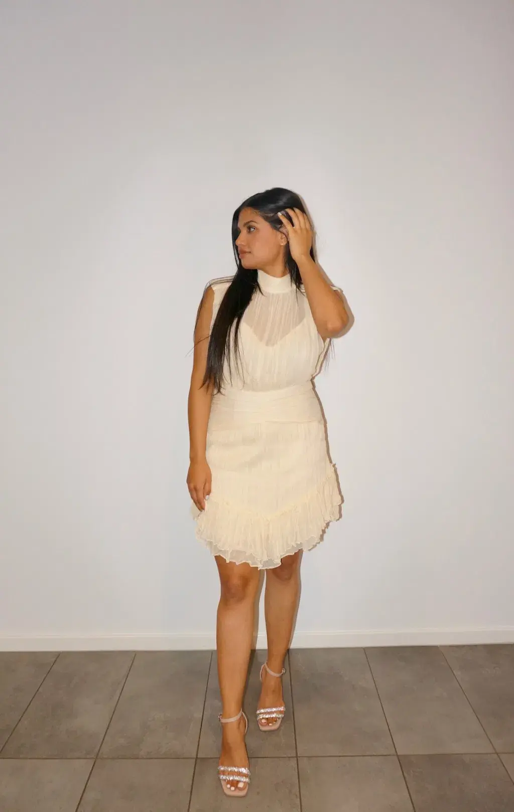 Shona Joy Victoria Sleeveless Ruched Mini Dress Cream Size 14 - Image 1