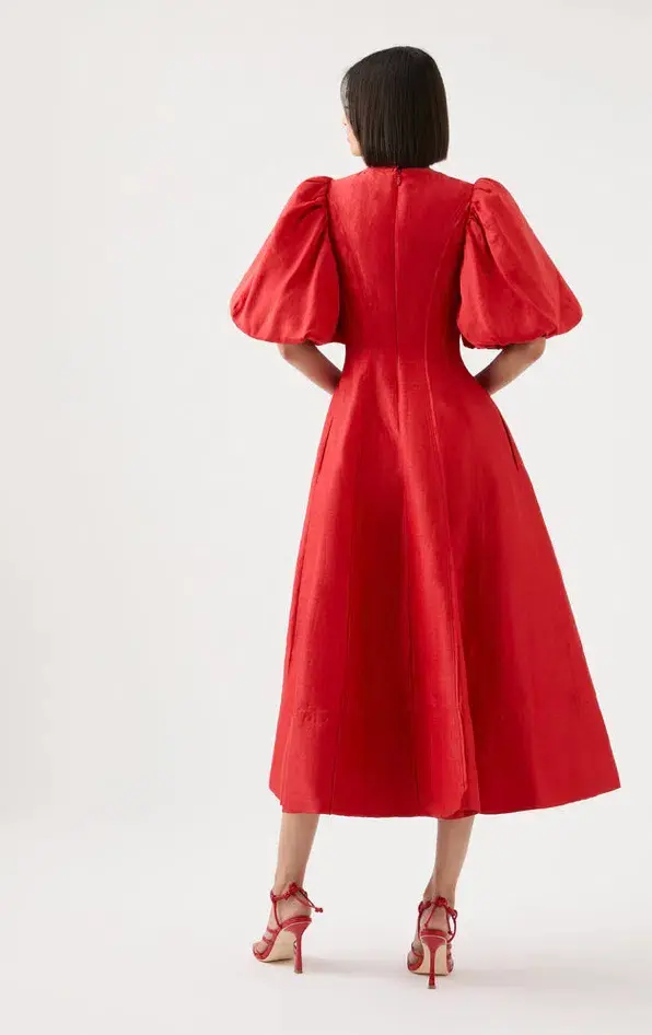 Aje Dusk Puff Sleeve Midi Dress Red Size 12 / L - Image 3