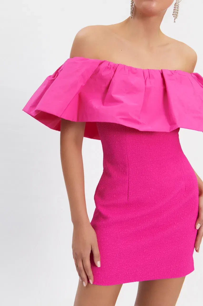 Rebecca Vallance Cecily Off Shoulder Mini Dress Pink Size AU 12 - Image 2